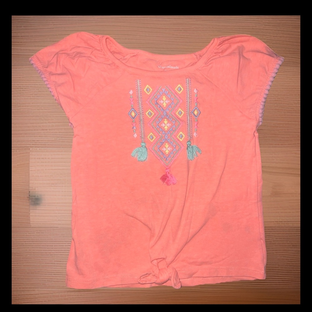 Garanimals Coral Embroidered Knot-Front Tee